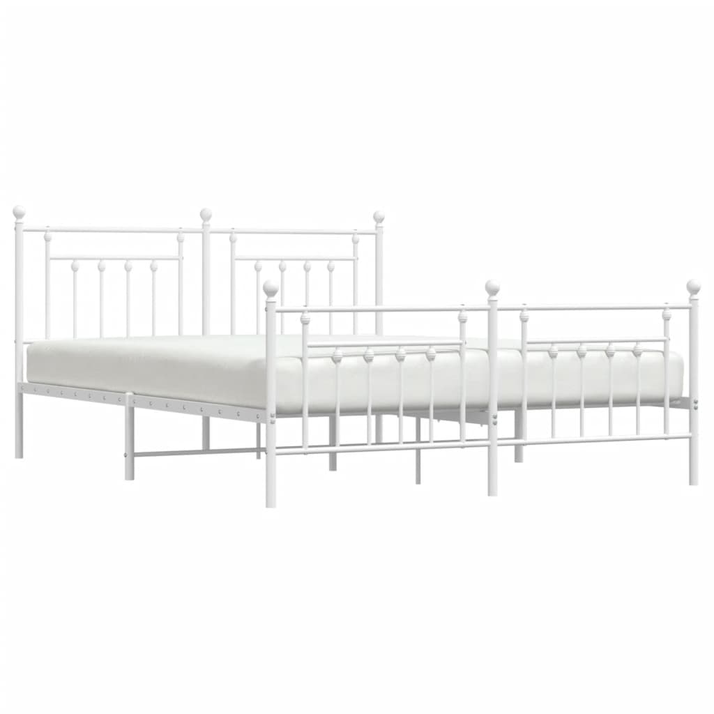 Bed frame with head and footboard metal white 183x213 cm