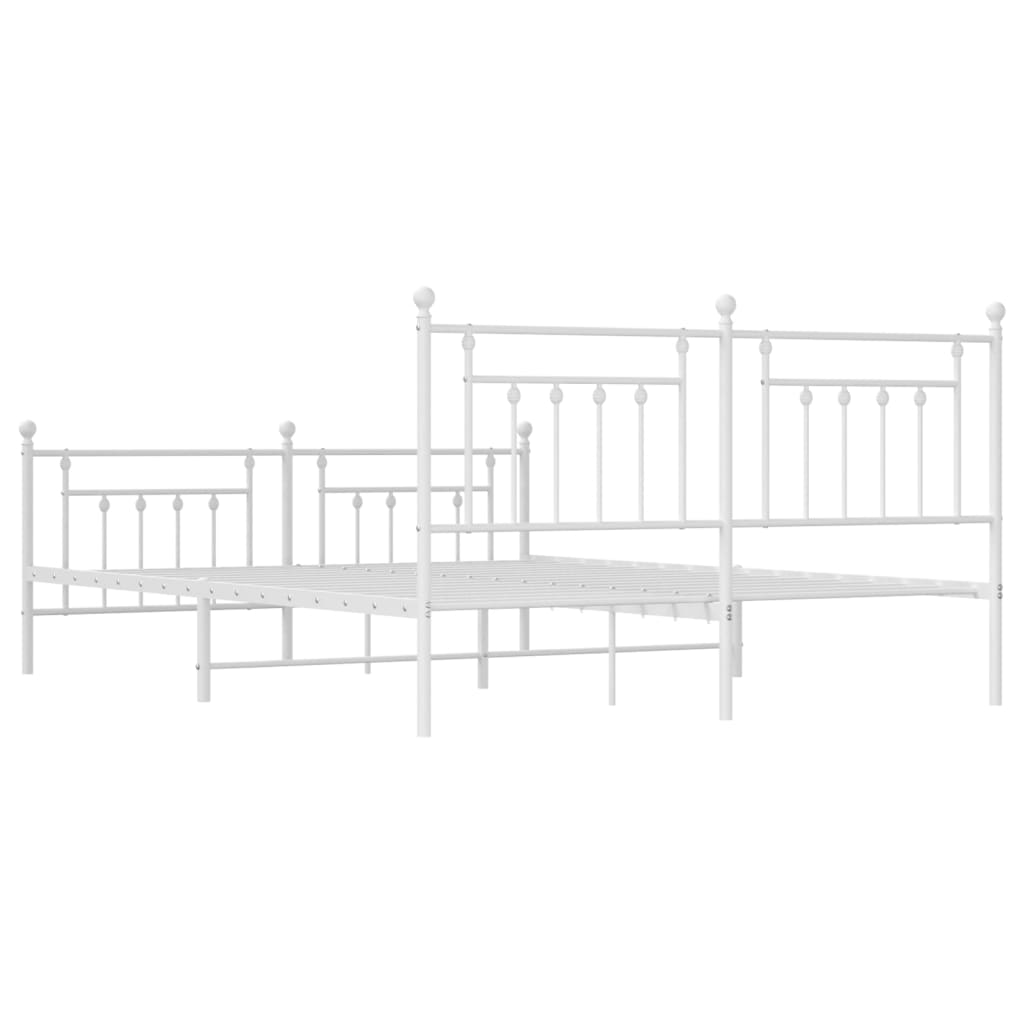 Bed frame with head and footboard metal white 183x213 cm