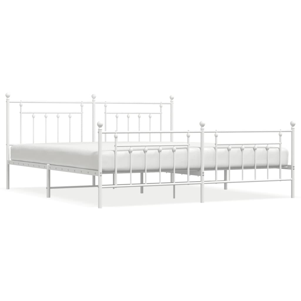 Bed frame with head and footboard metal white 193x203 cm