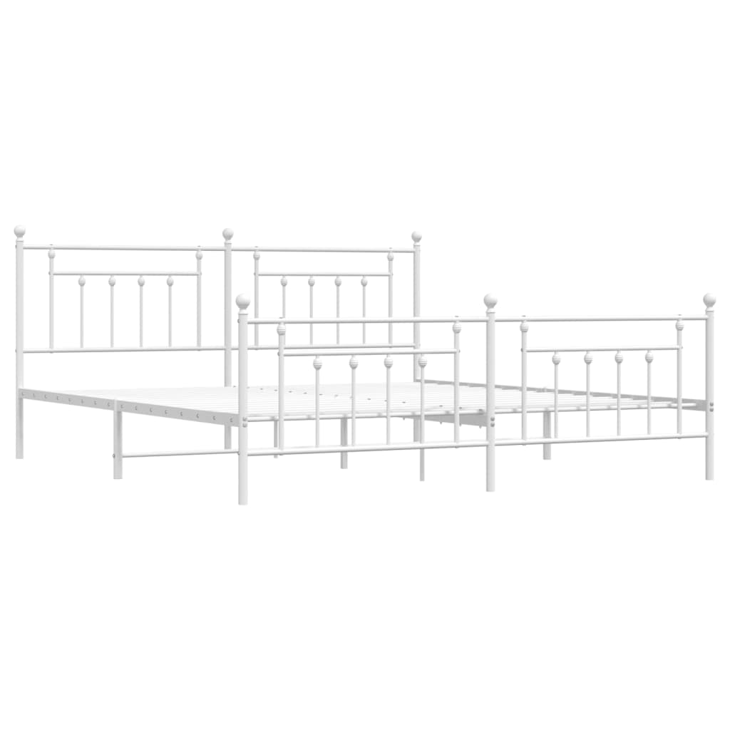 Bed frame with head and footboard metal white 193x203 cm