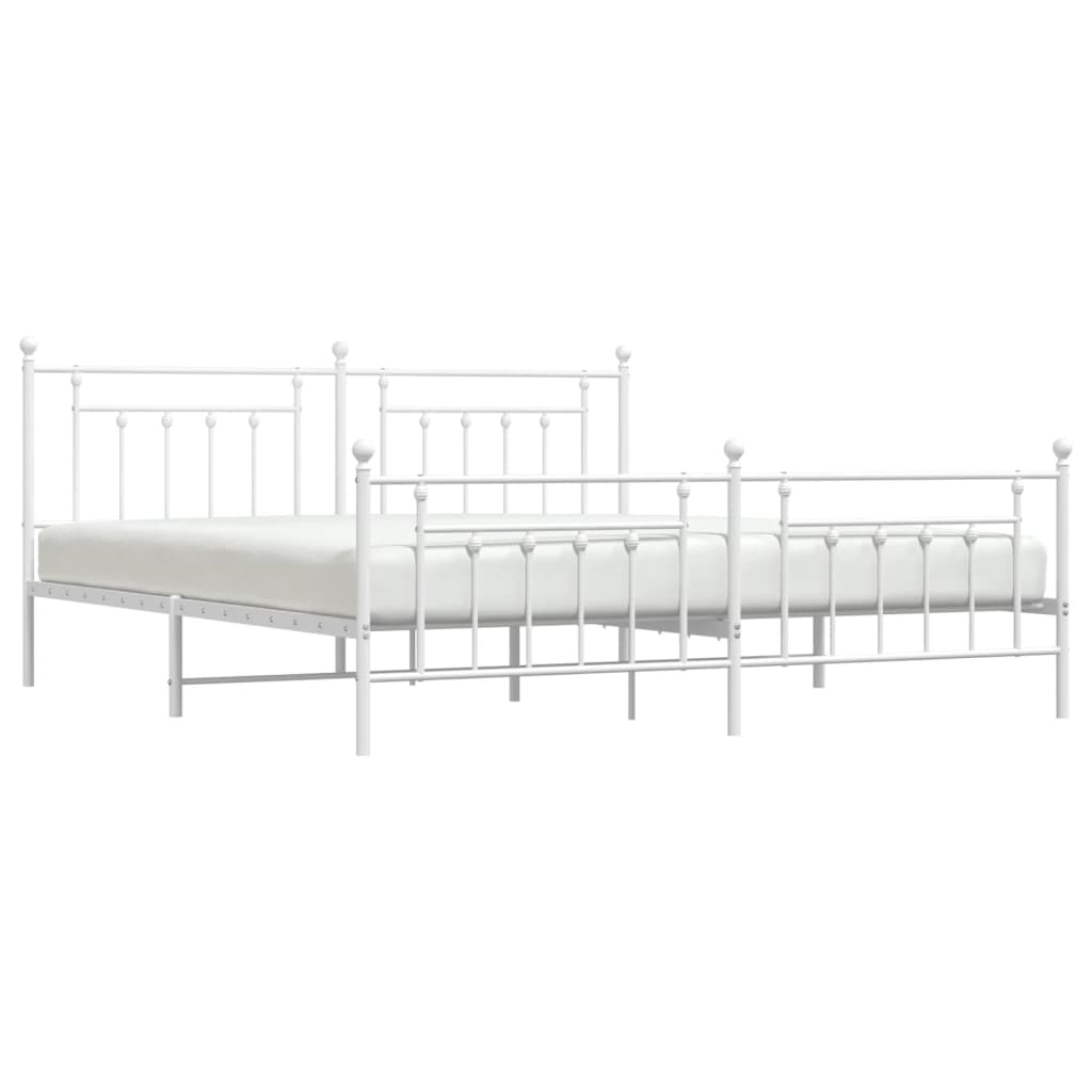 Bed frame with head and footboard metal white 193x203 cm
