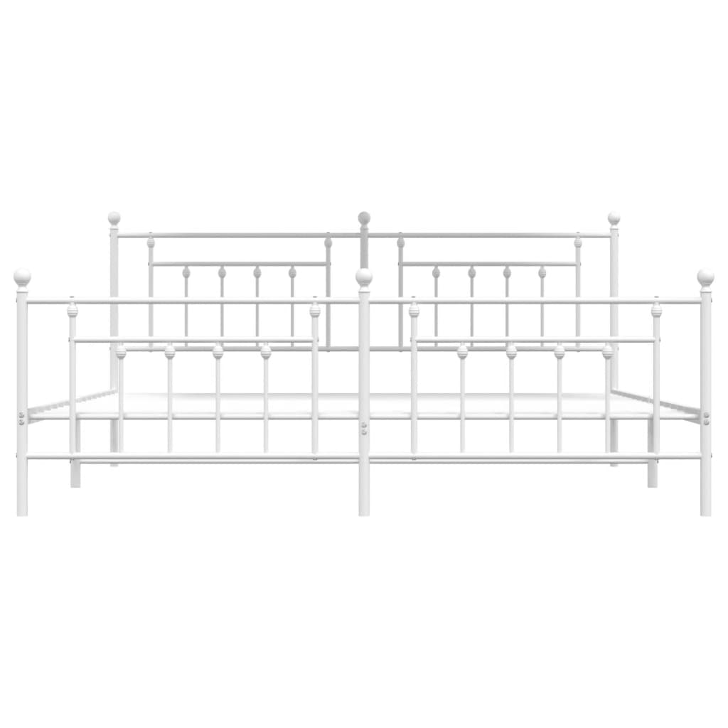 Bed frame with head and footboard metal white 193x203 cm
