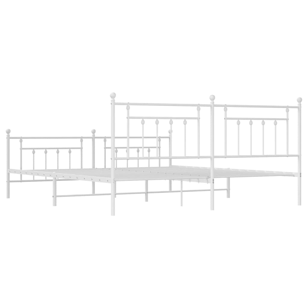 Bed frame with head and footboard metal white 193x203 cm