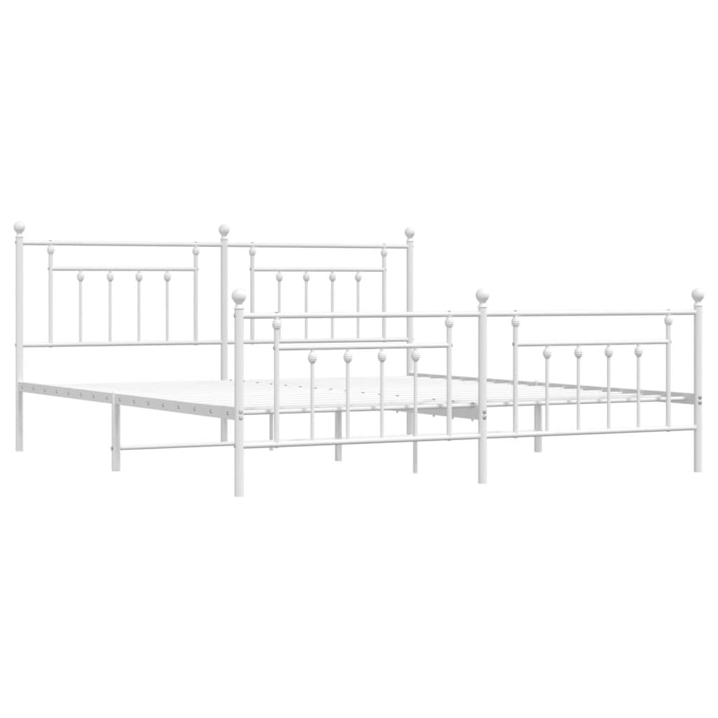 Bed frame with head and footboard metal white 200x200 cm