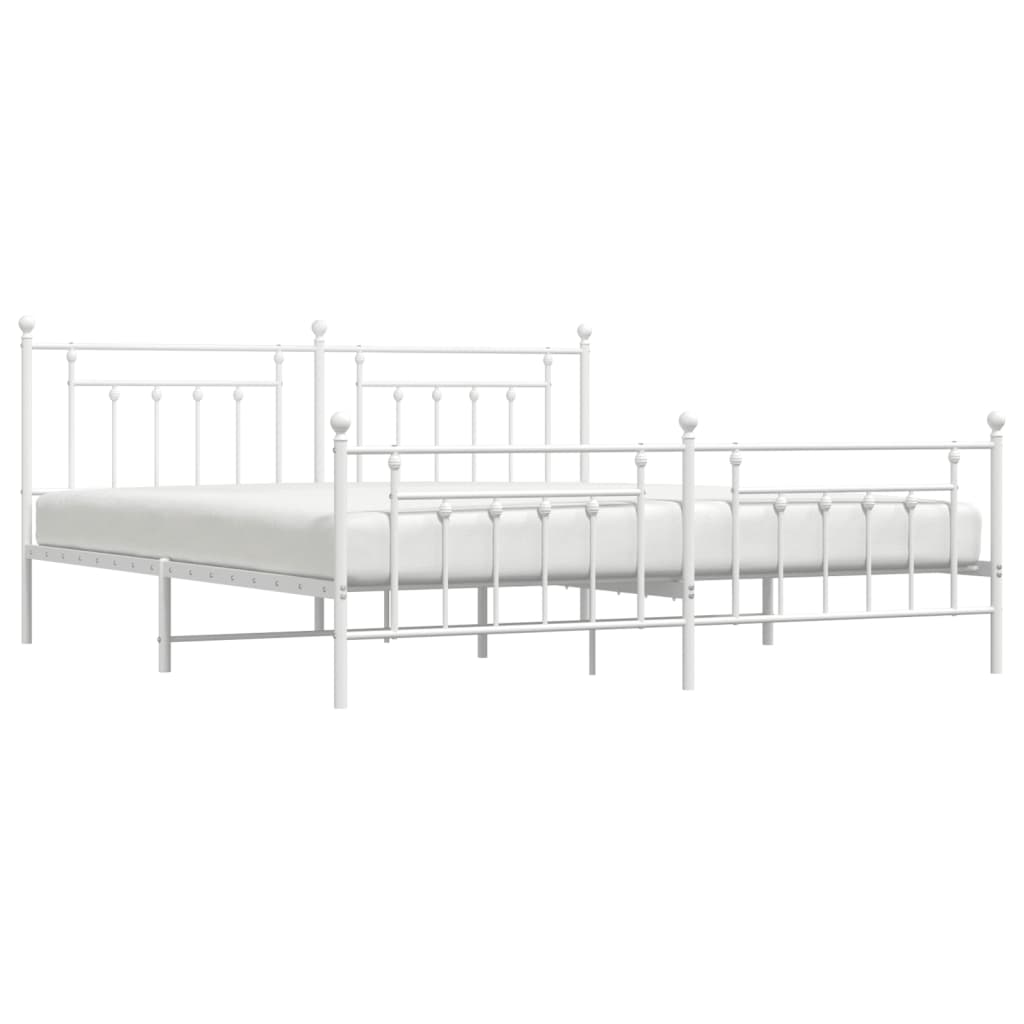 Bed frame with head and footboard metal white 200x200 cm