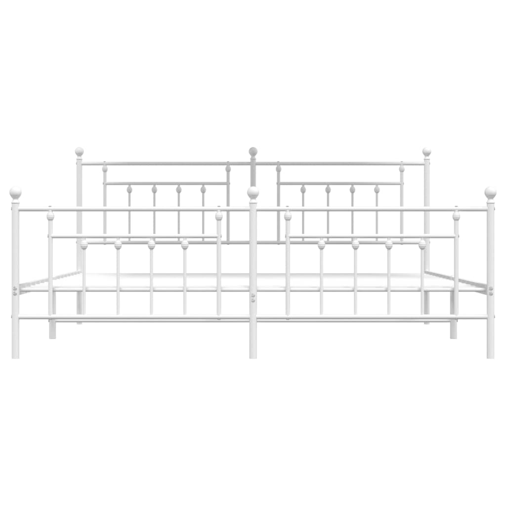 Bed frame with head and footboard metal white 200x200 cm