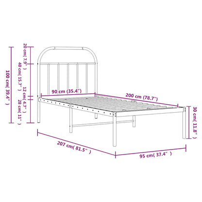 Bettgestell mit Kopfteil Metall Schwarz 90x200 cm