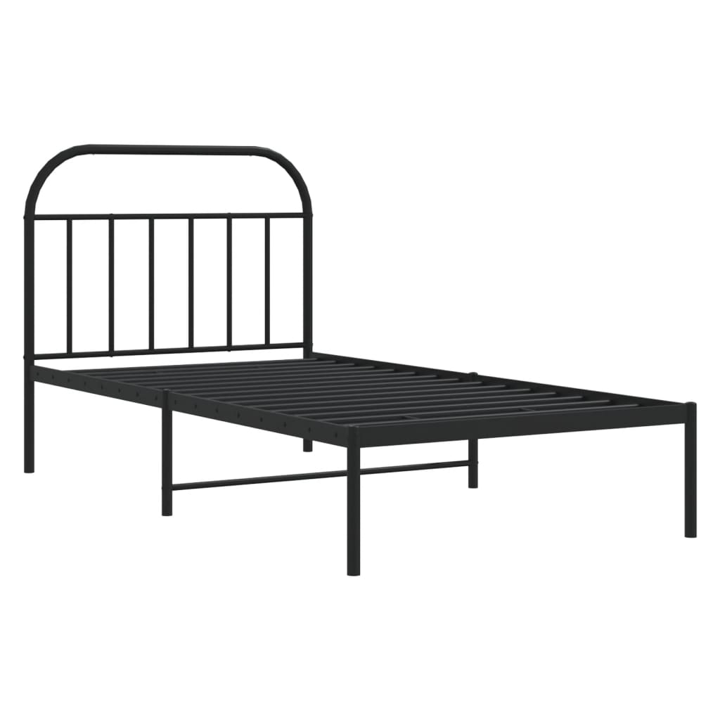 Bed frame with headboard metal black 100x190 cm