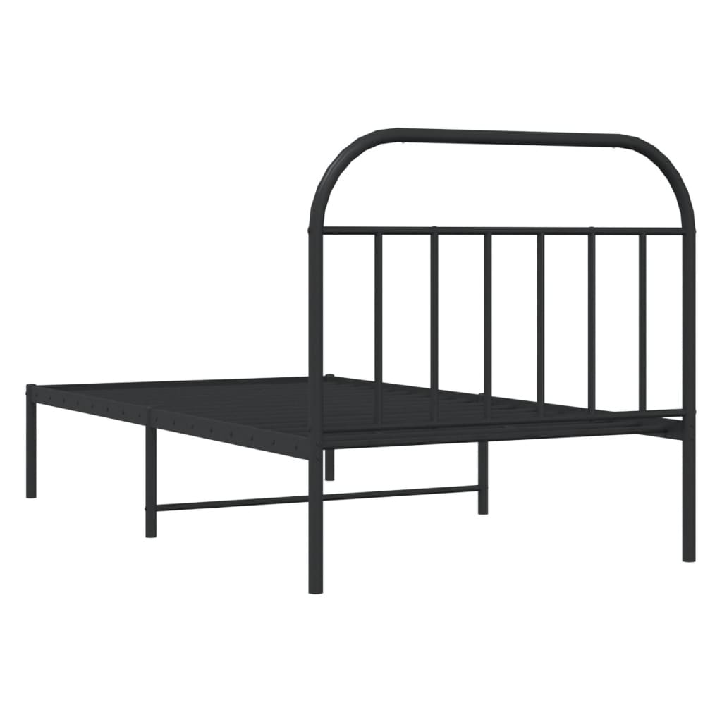 Bed frame with headboard metal black 100x190 cm