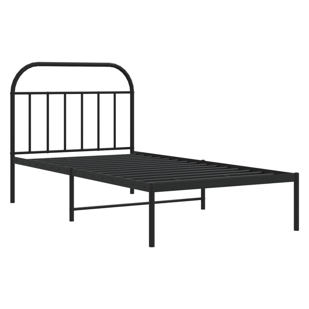 Bed frame with headboard metal black 107x203 cm