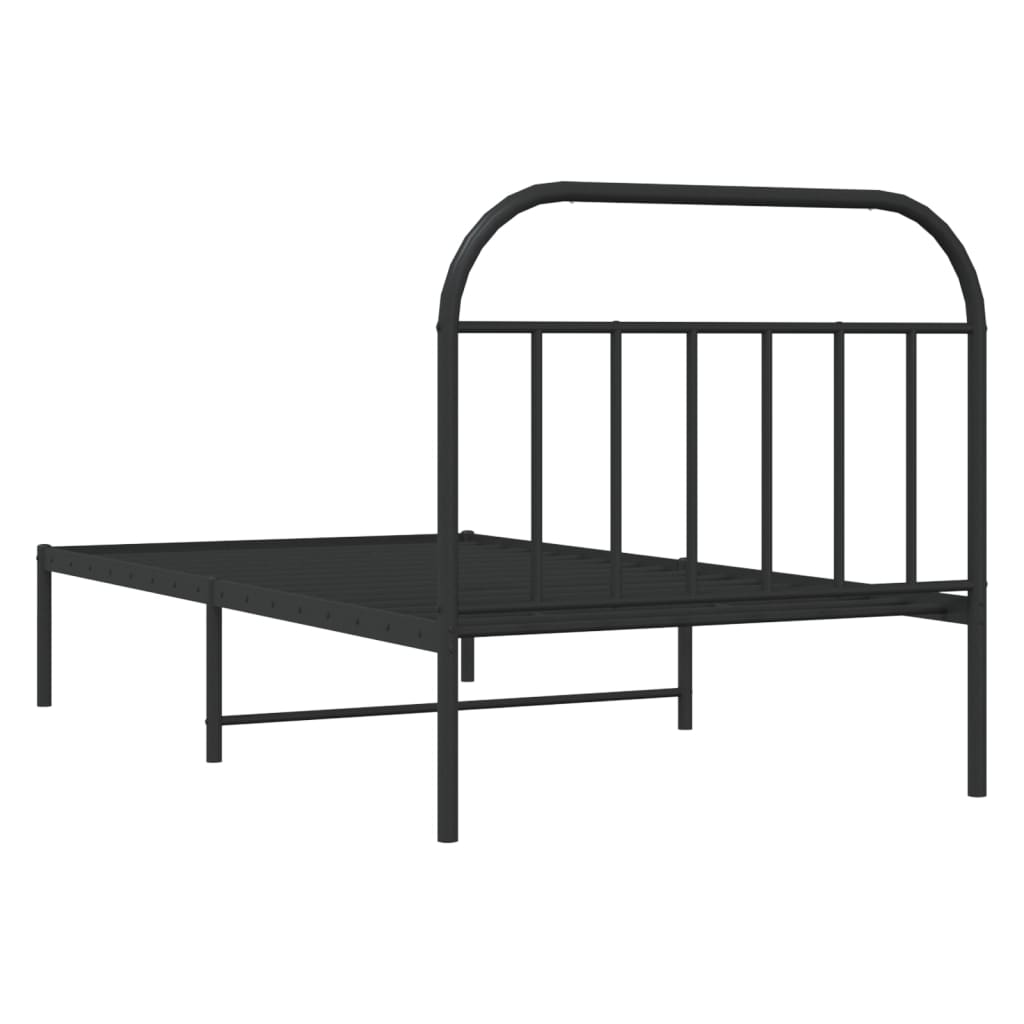 Bed frame with headboard metal black 107x203 cm