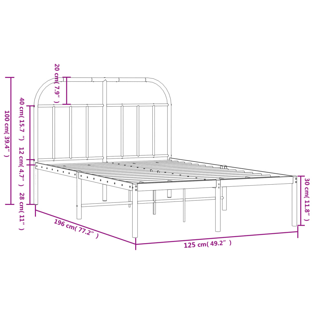 Bed frame with headboard metal black 120x190 cm