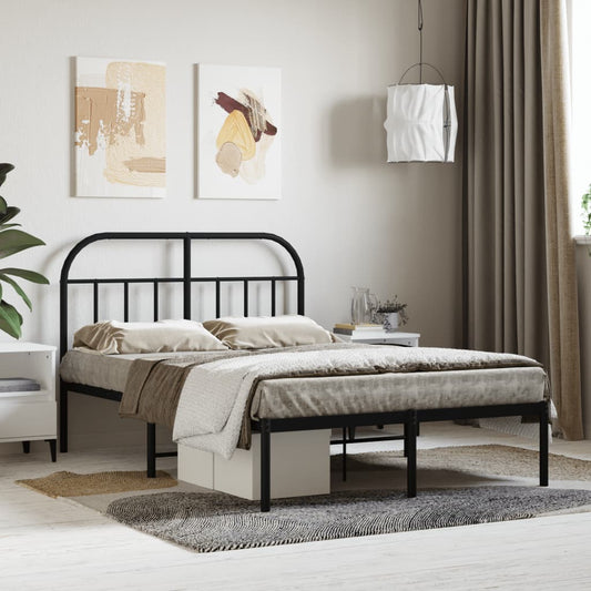 Bed frame with headboard metal black 120x190 cm
