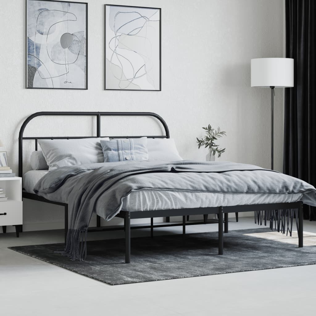 Bed frame with headboard metal black 140x190 cm