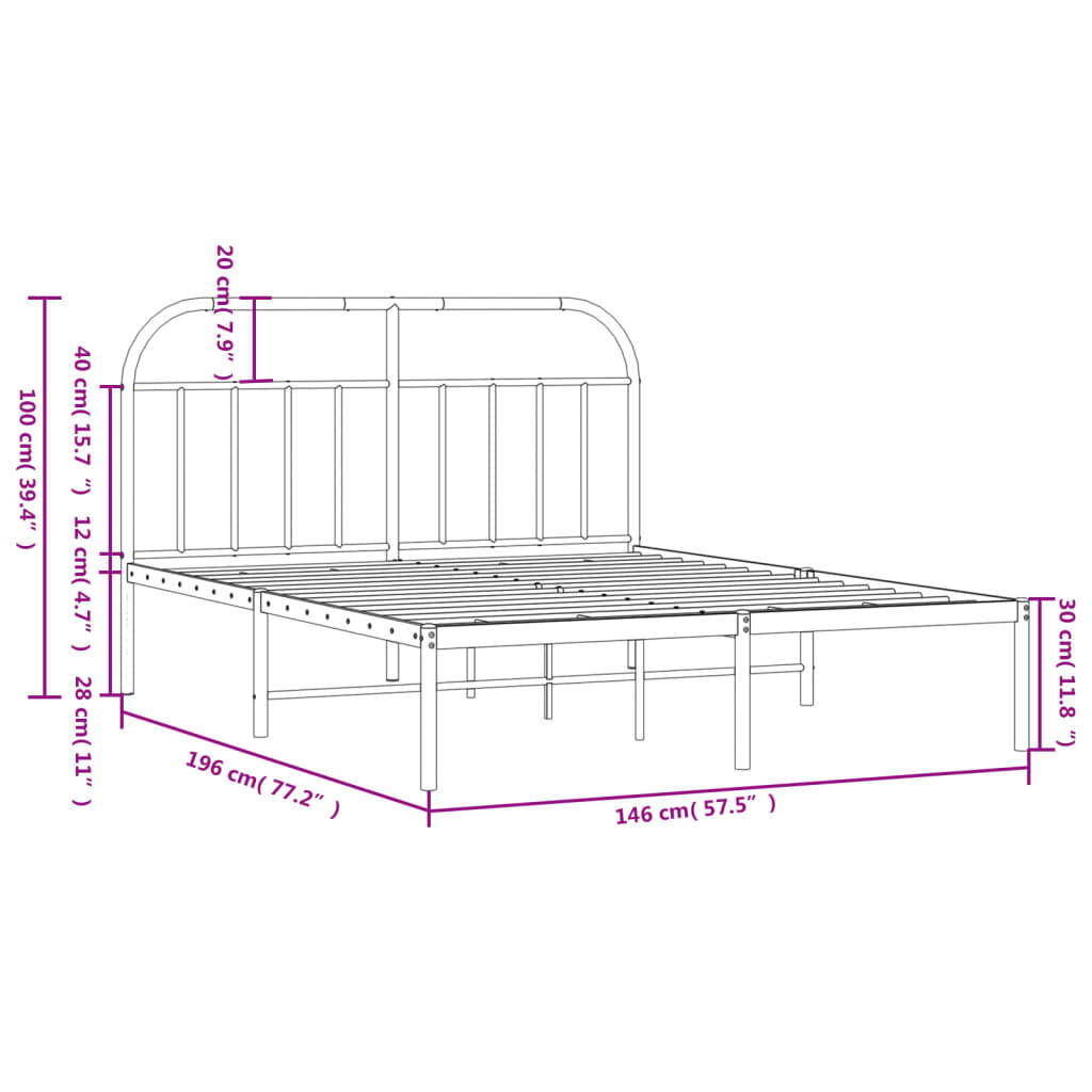Bed frame with headboard metal black 140x190 cm