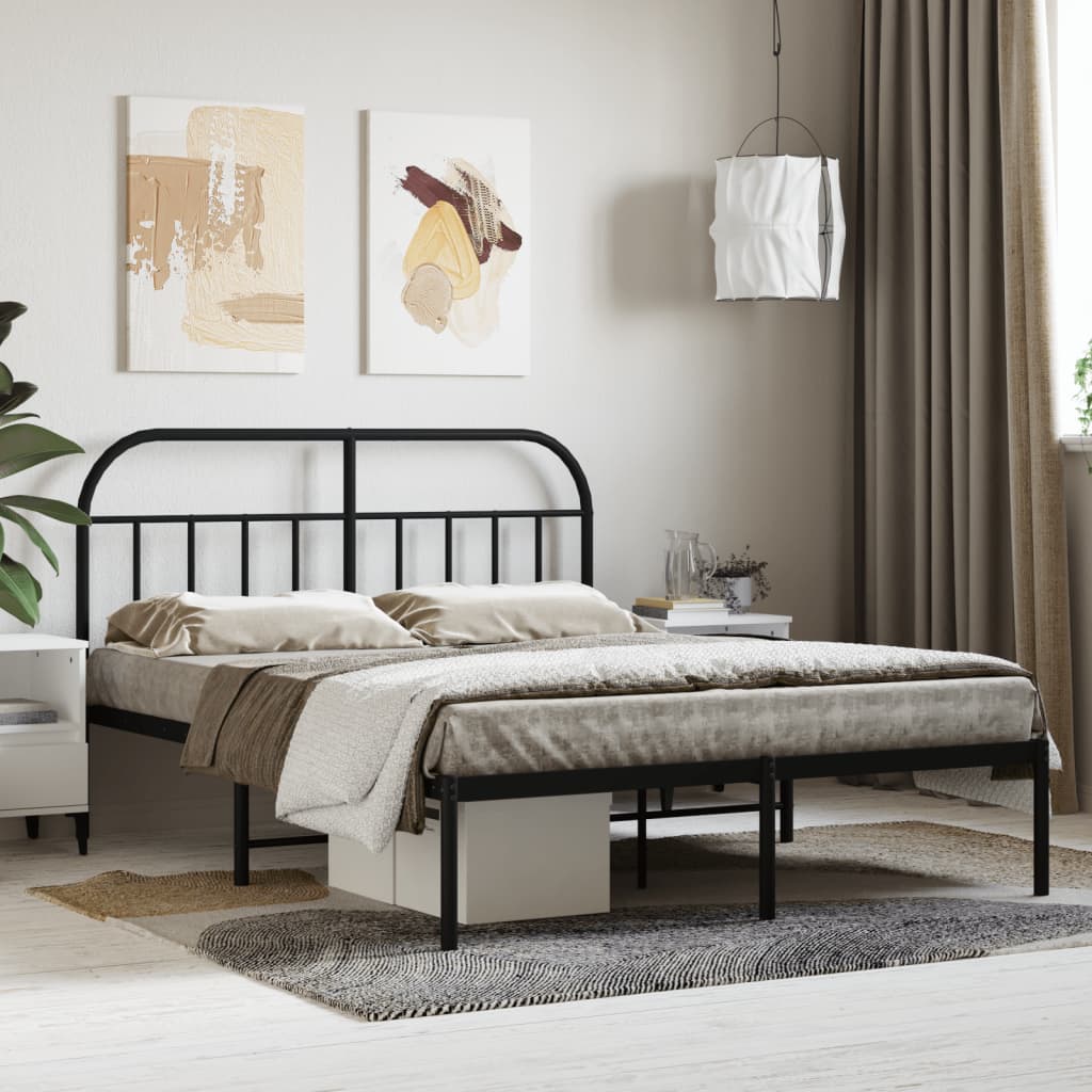 Bed frame with headboard metal black 140x190 cm
