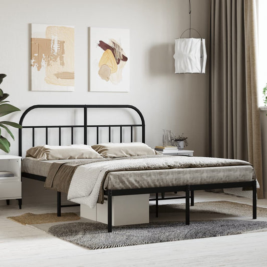Bed frame with headboard metal black 140x190 cm