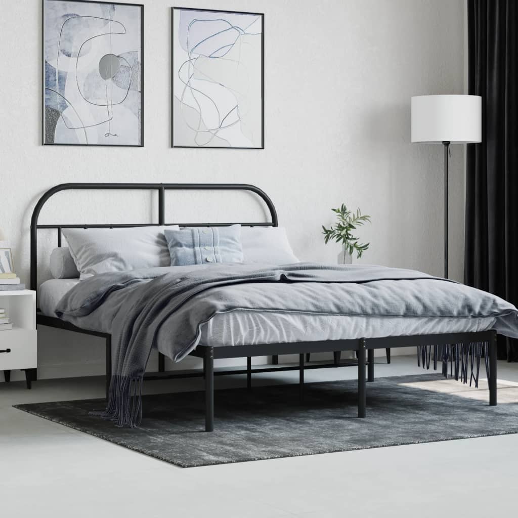 Bed frame with headboard metal black 140x200 cm