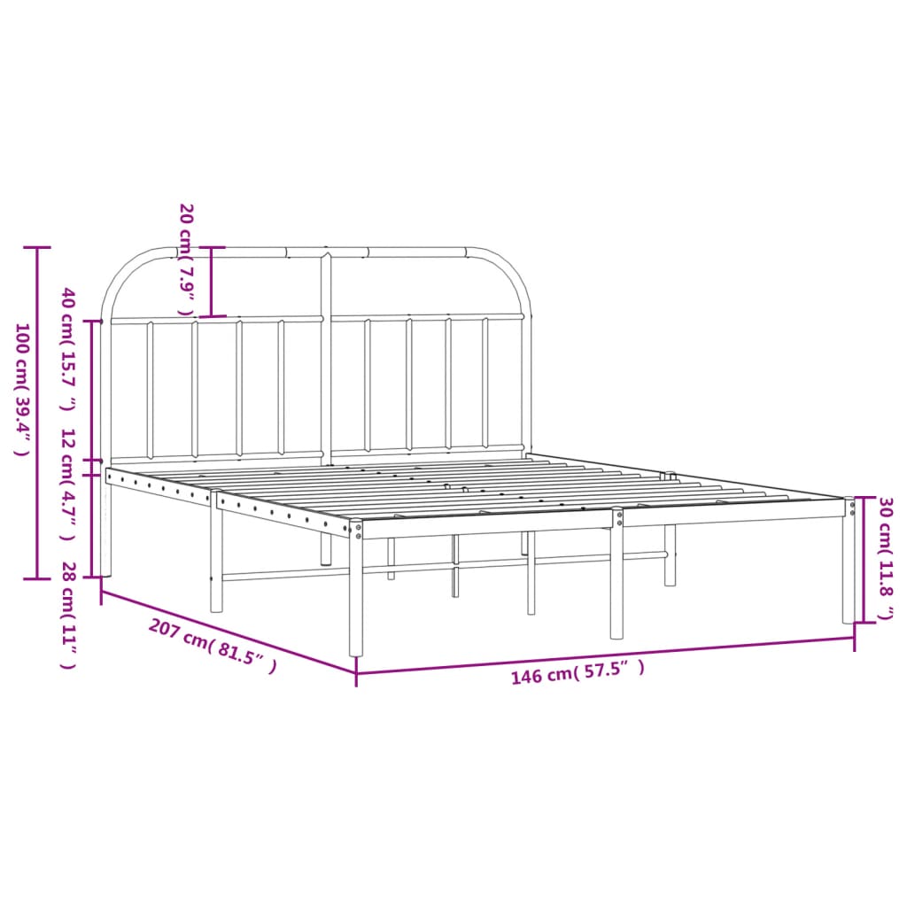 Bed frame with headboard metal black 140x200 cm