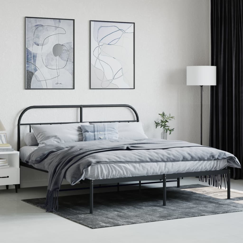 Bed frame with headboard metal black 183x213 cm