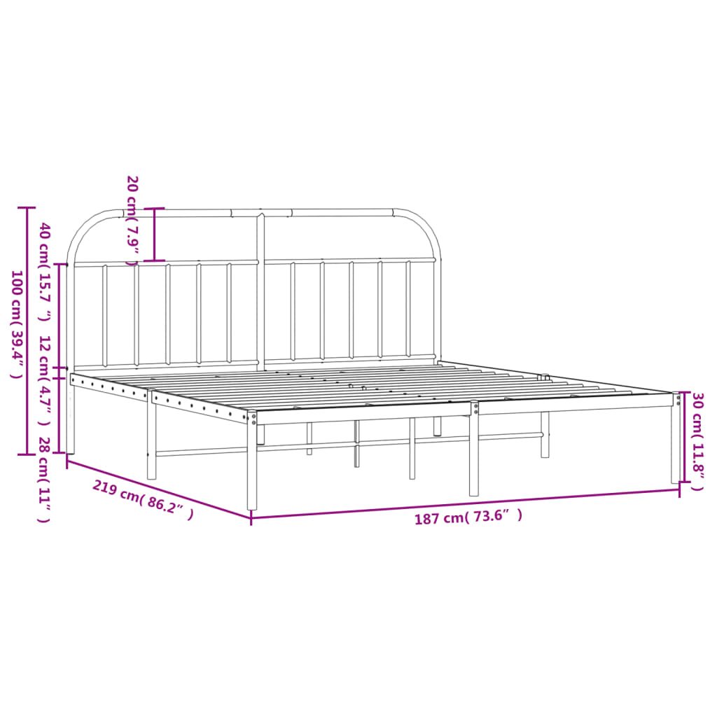 Bed frame with headboard metal black 183x213 cm
