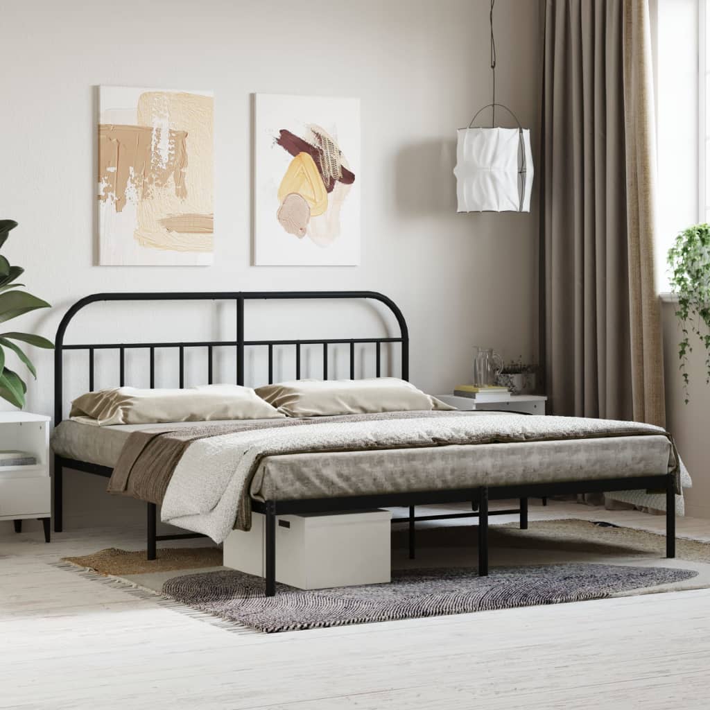 Bed frame with headboard metal black 183x213 cm
