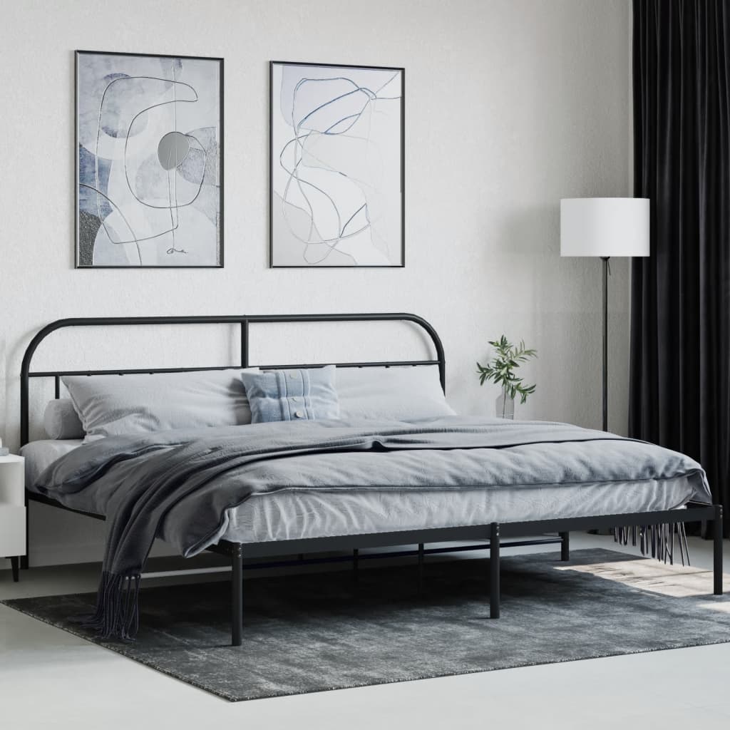 Bed frame with headboard metal black 193x203 cm
