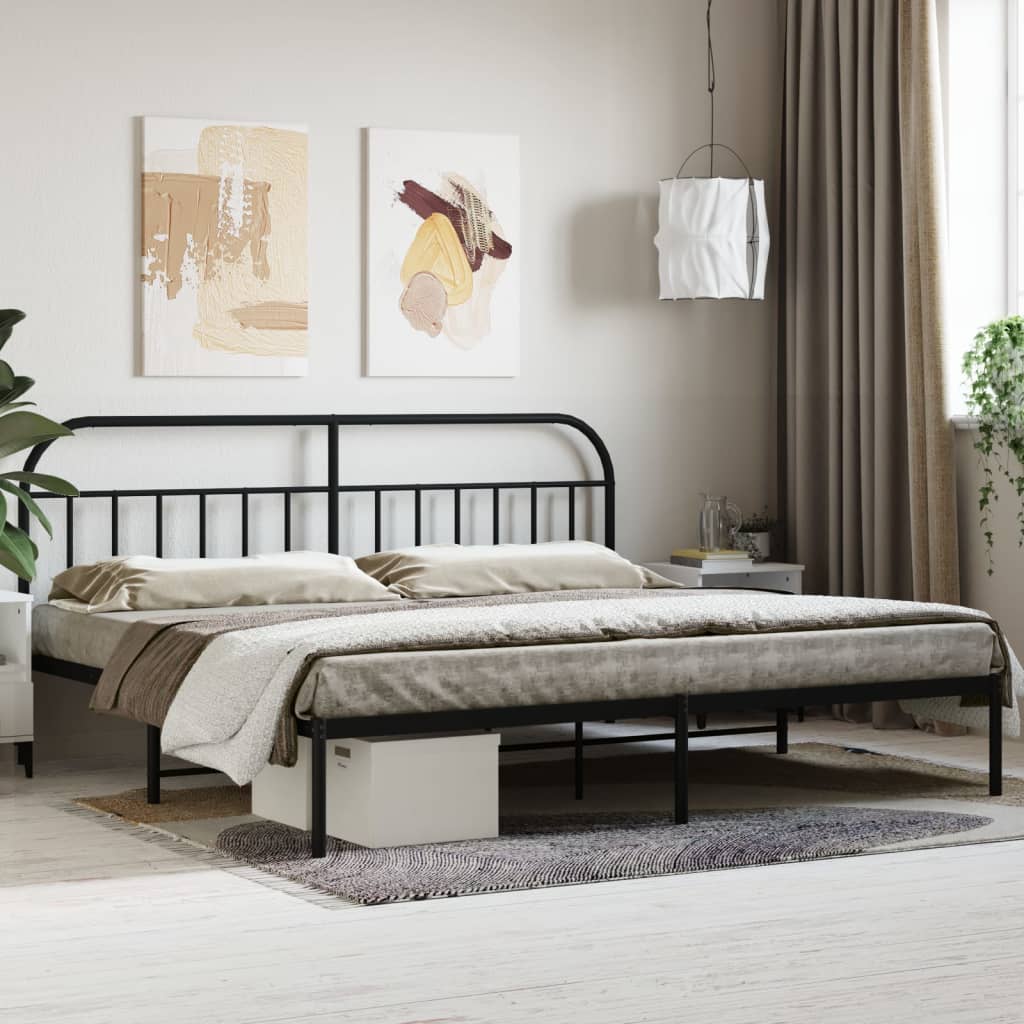 Bed frame with headboard metal black 193x203 cm