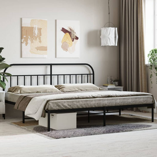 Bed frame with headboard metal black 193x203 cm