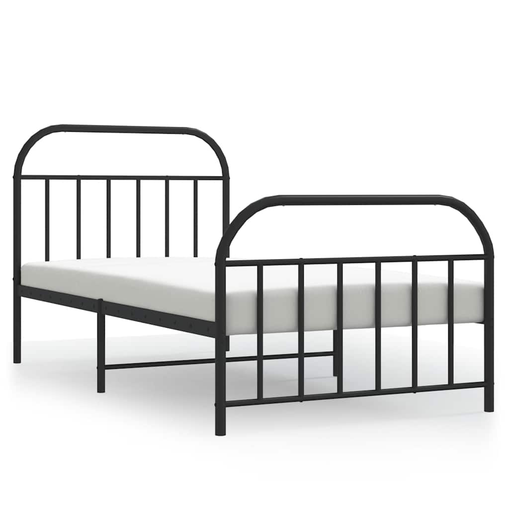 Bed frame with head and footboard metal black 100x190 cm
