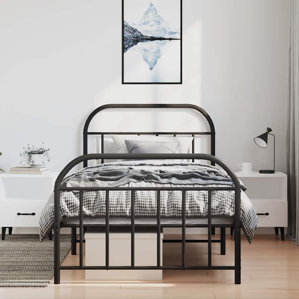 Bed frame with head and footboard metal black 100x190 cm