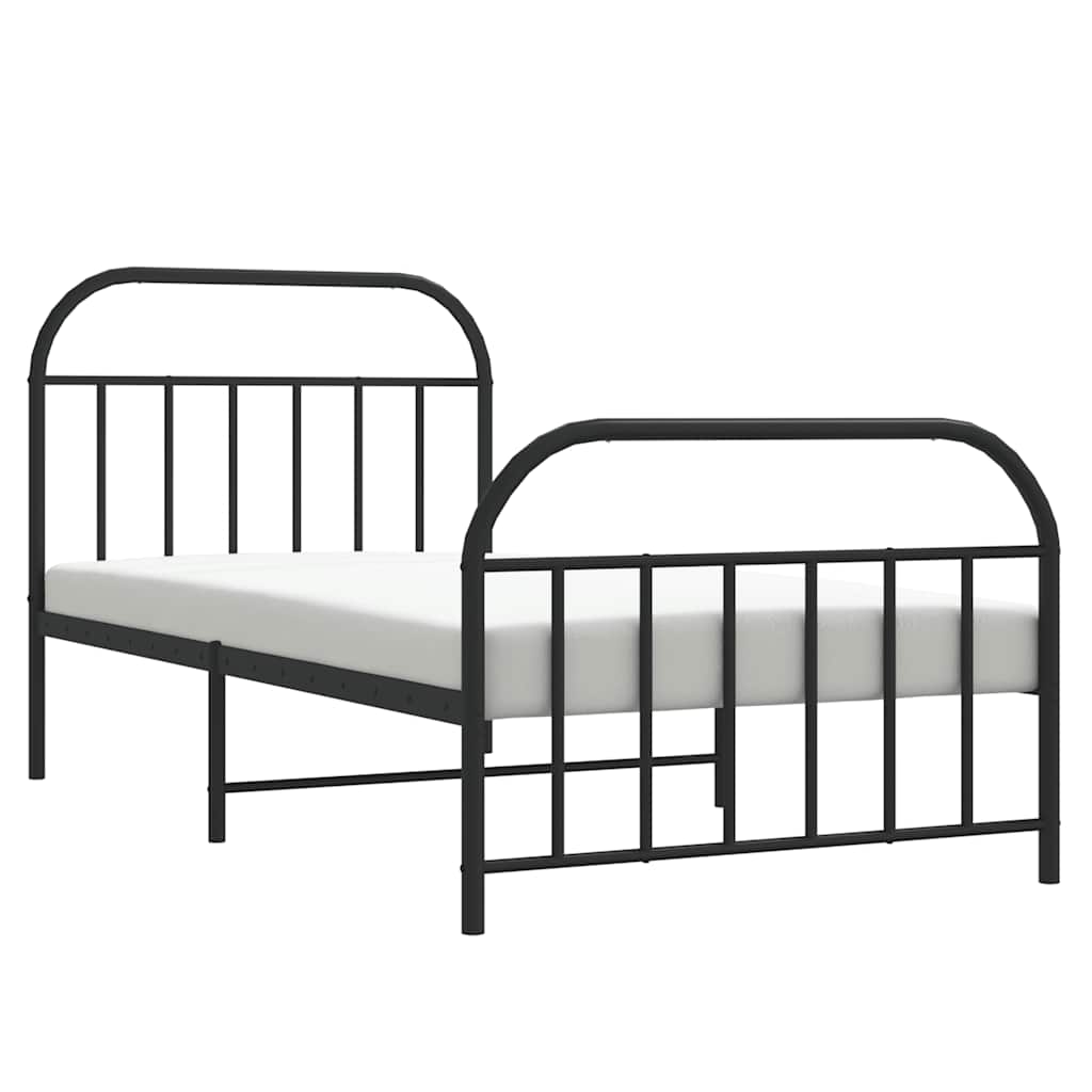 Bed frame with head and footboard metal black 100x190 cm