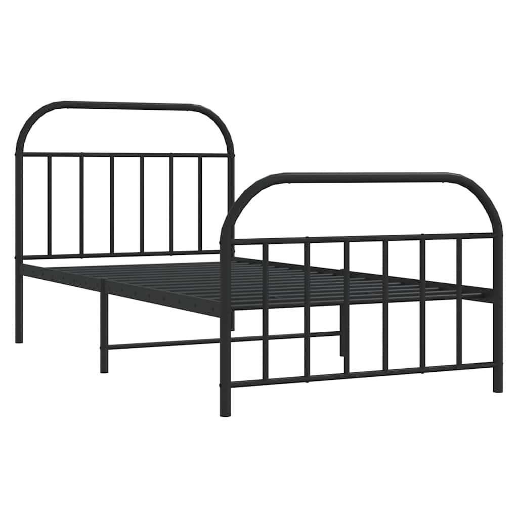 Bed frame with head and footboard metal black 100x190 cm