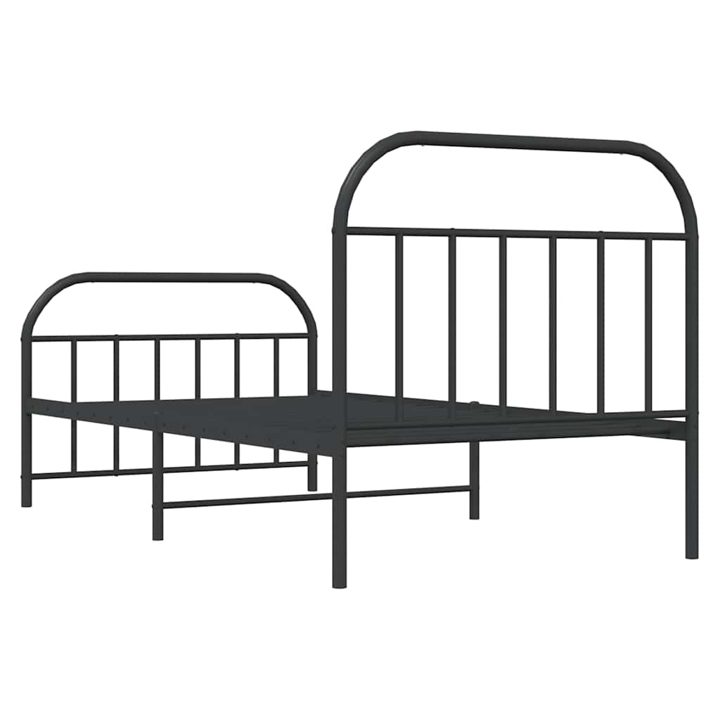 Bed frame with head and footboard metal black 100x190 cm