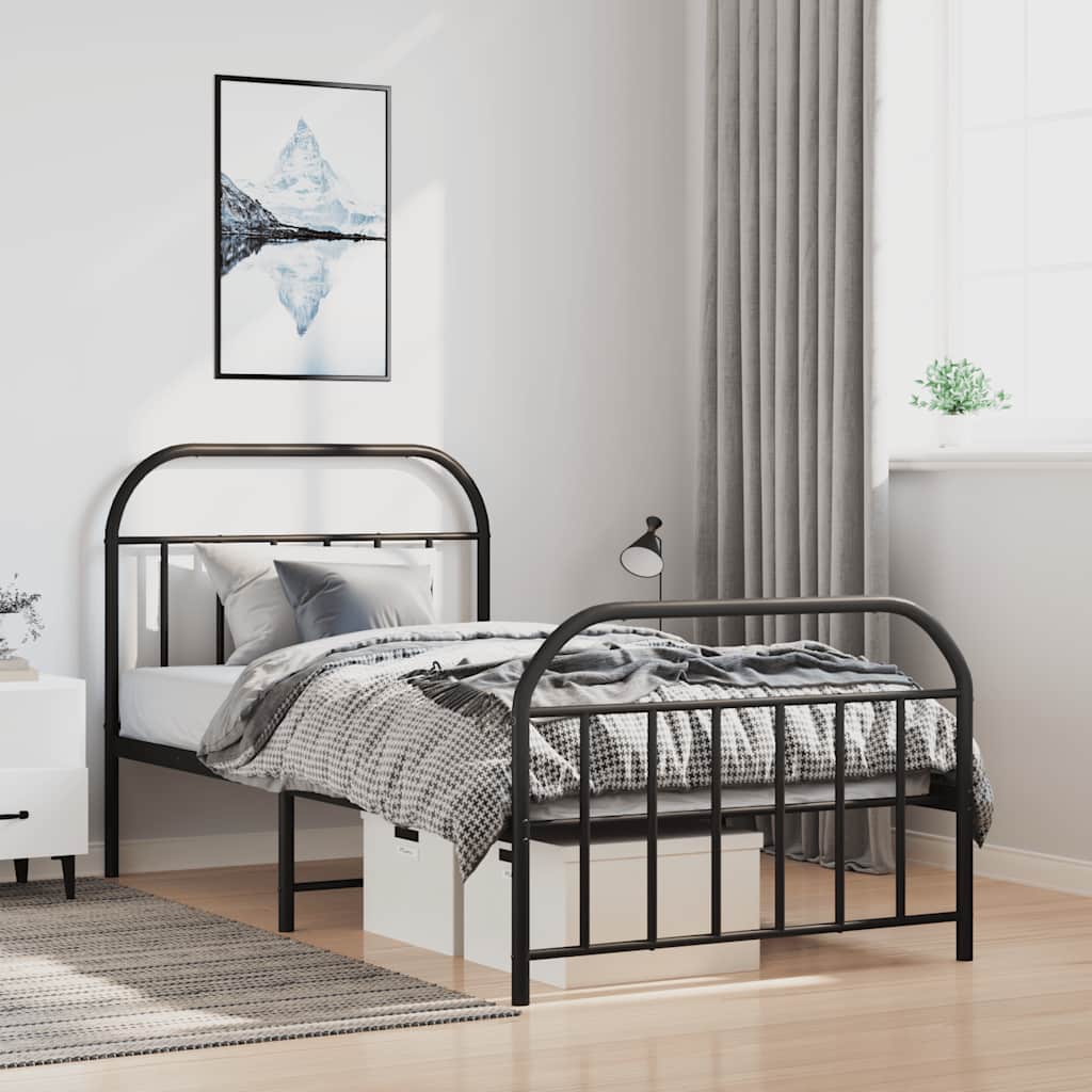 Bed frame with head and footboard metal black 100x190 cm