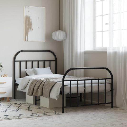 Bed frame with head and footboard metal black 107x203 cm