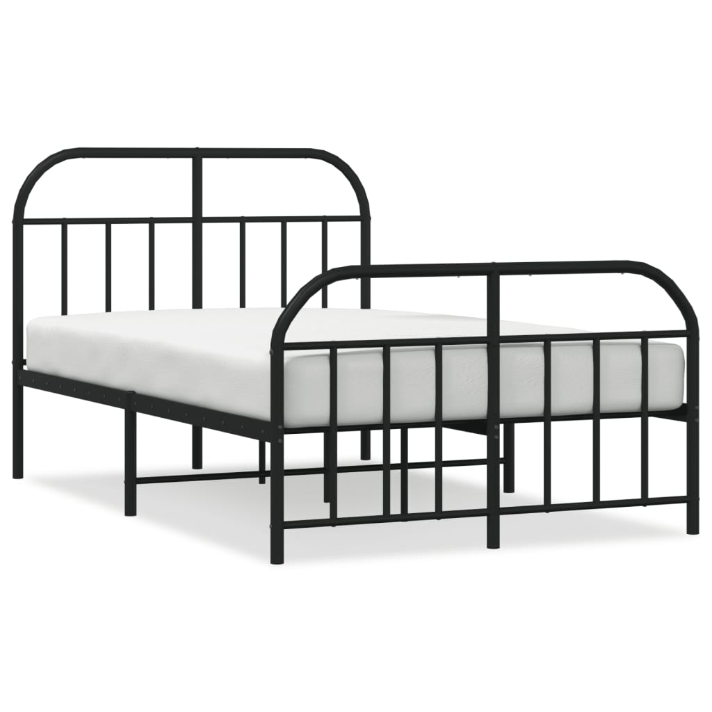 Bed frame with head and footboard metal black 120x190 cm