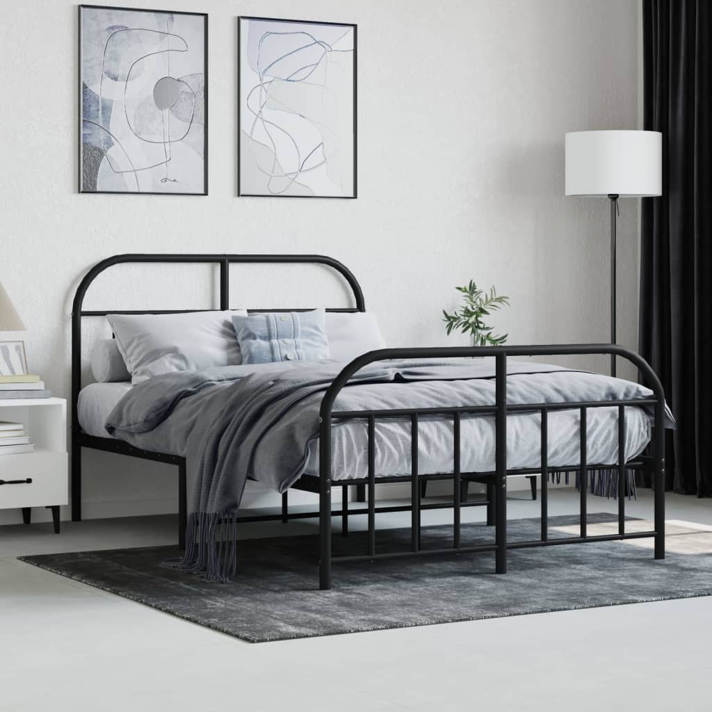 Bed frame with head and footboard metal black 120x190 cm