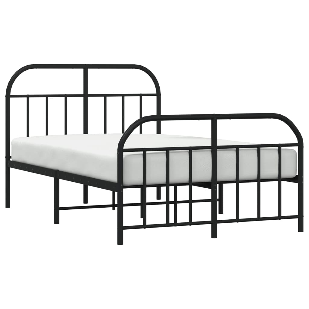 Bed frame with head and footboard metal black 120x190 cm