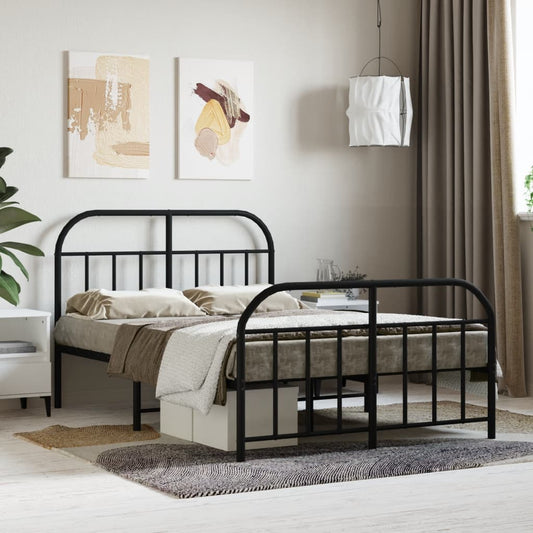 Bed frame with head and footboard metal black 120x190 cm