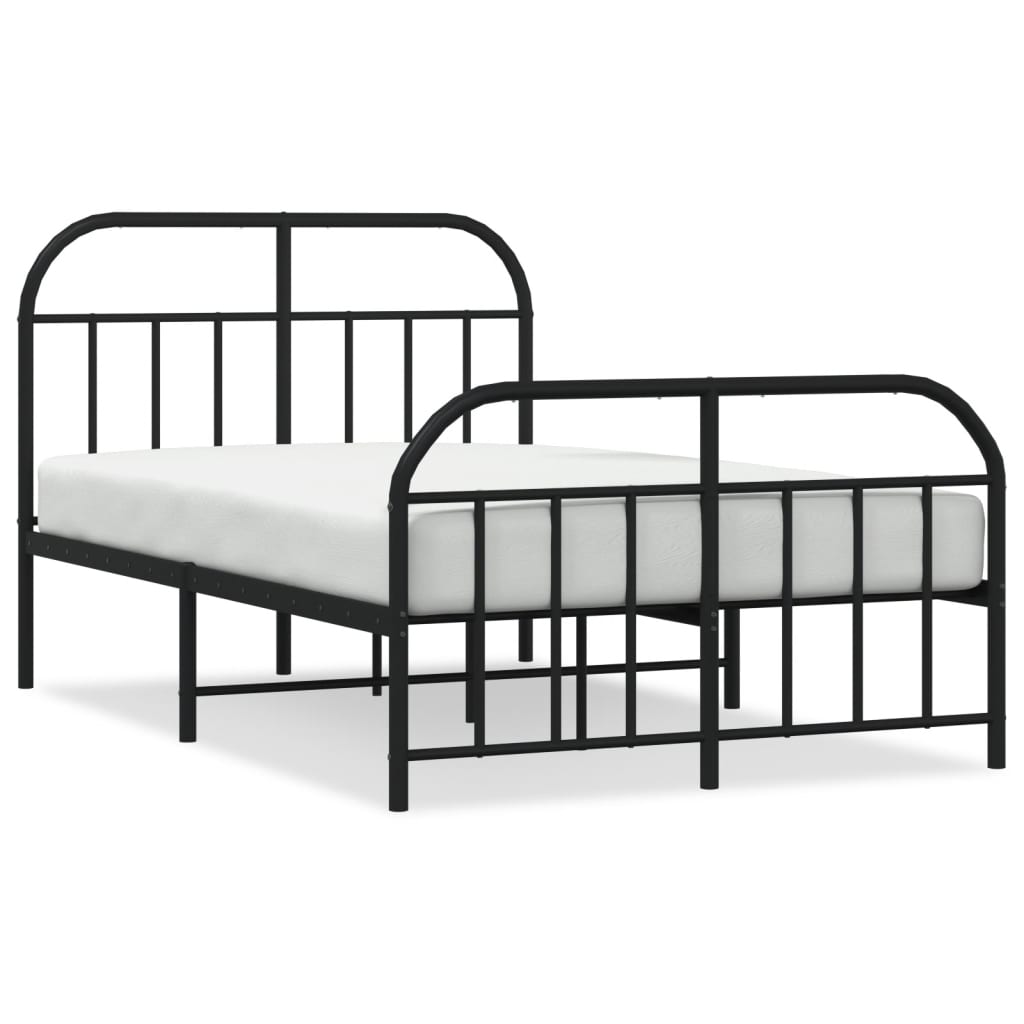 Bed frame with head and footboard metal black 120x200 cm