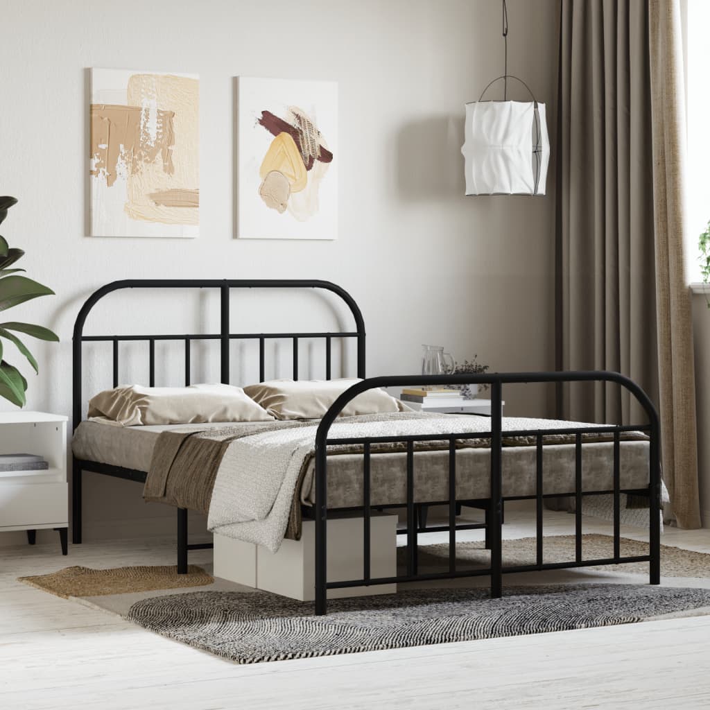 Bed frame with head and footboard metal black 120x200 cm