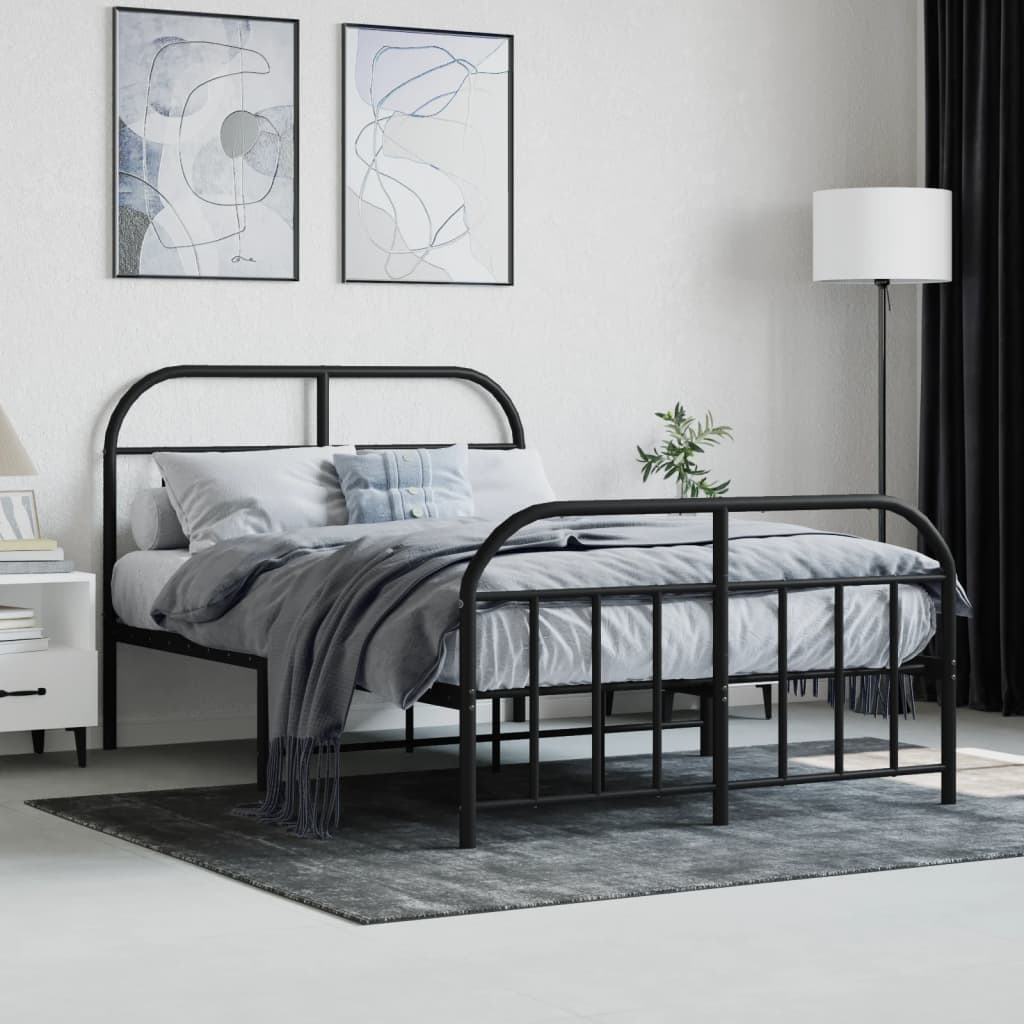 Bed frame with head and footboard metal black 120x200 cm