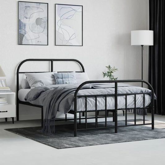 Bed frame with head and footboard metal black 120x200 cm