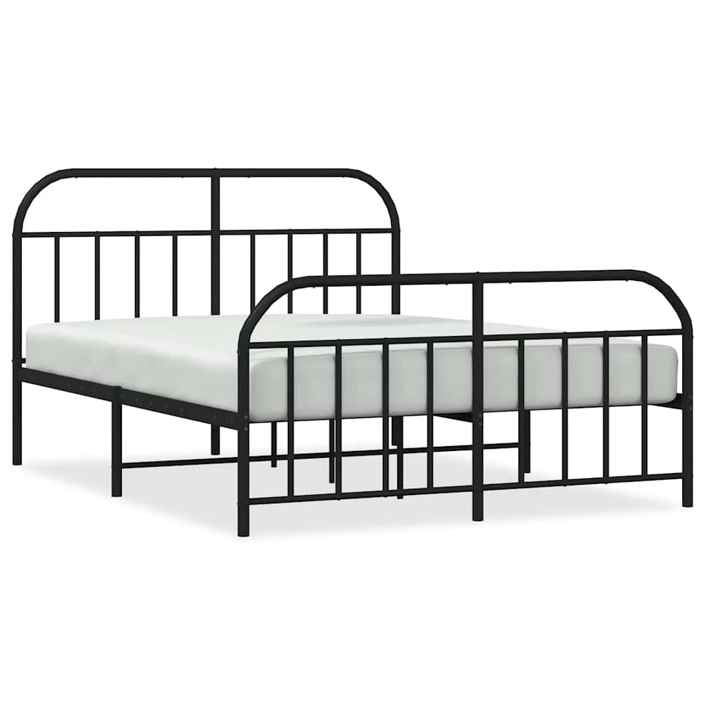 Bed frame with head and footboard metal black 135x190 cm