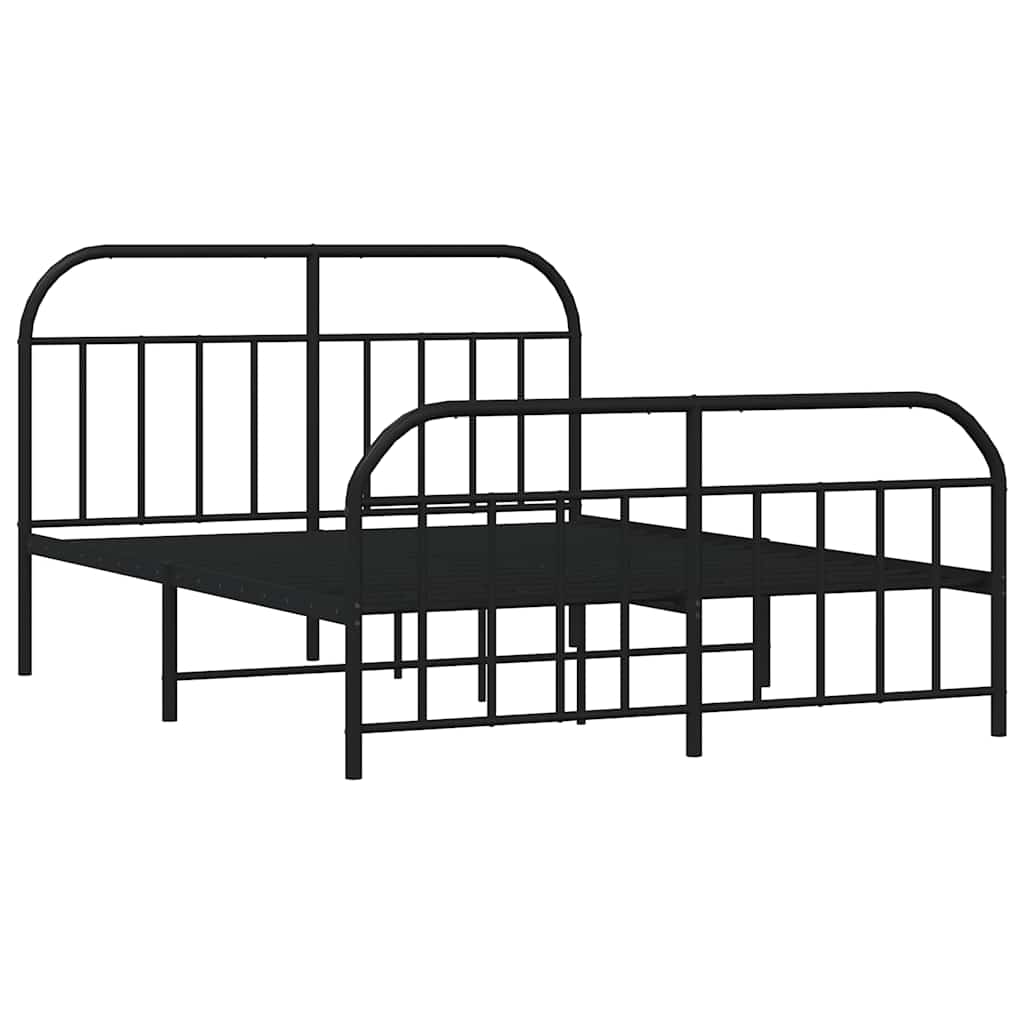 Bed frame with head and footboard metal black 135x190 cm
