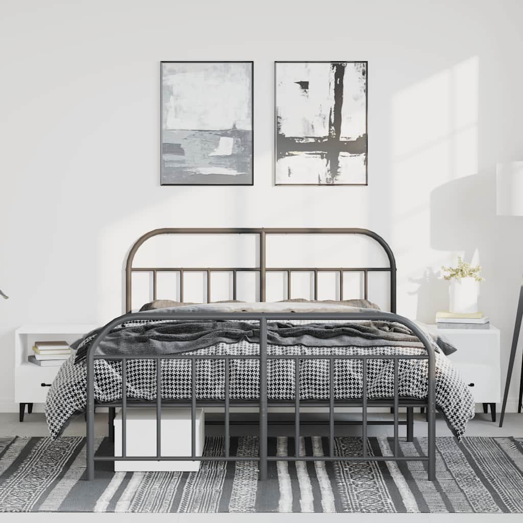 Bed frame with head and footboard metal black 135x190 cm