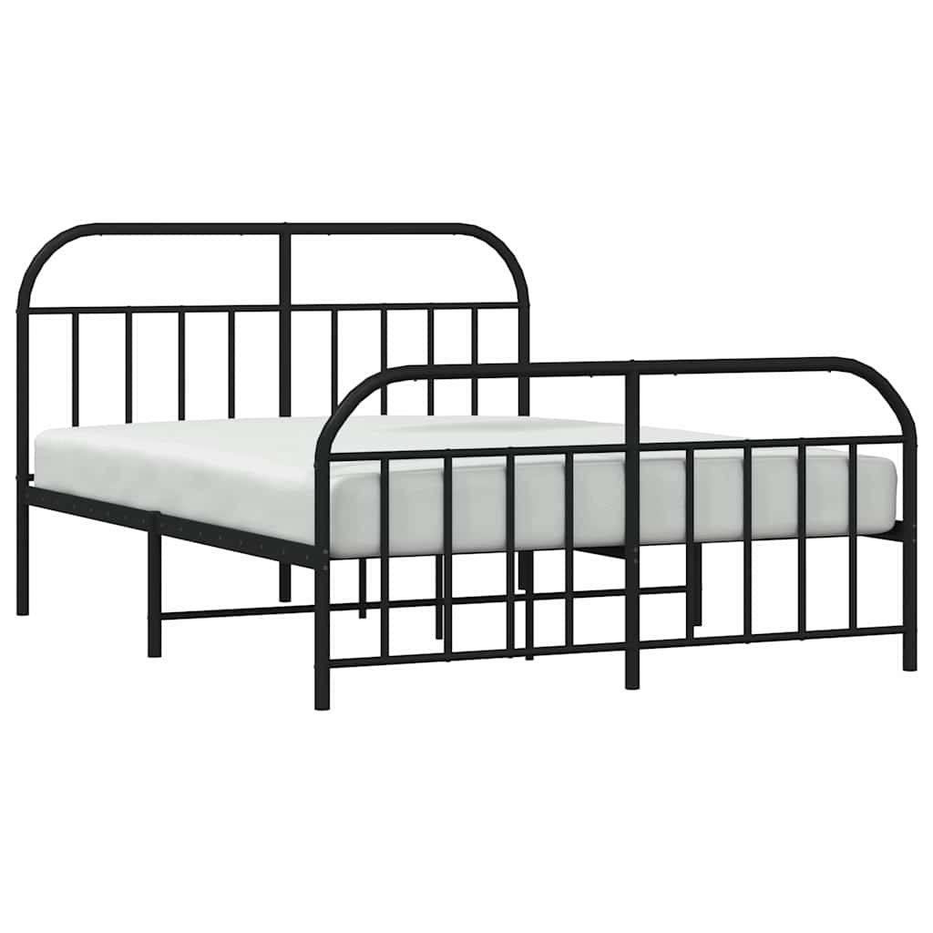 Bed frame with head and footboard metal black 135x190 cm