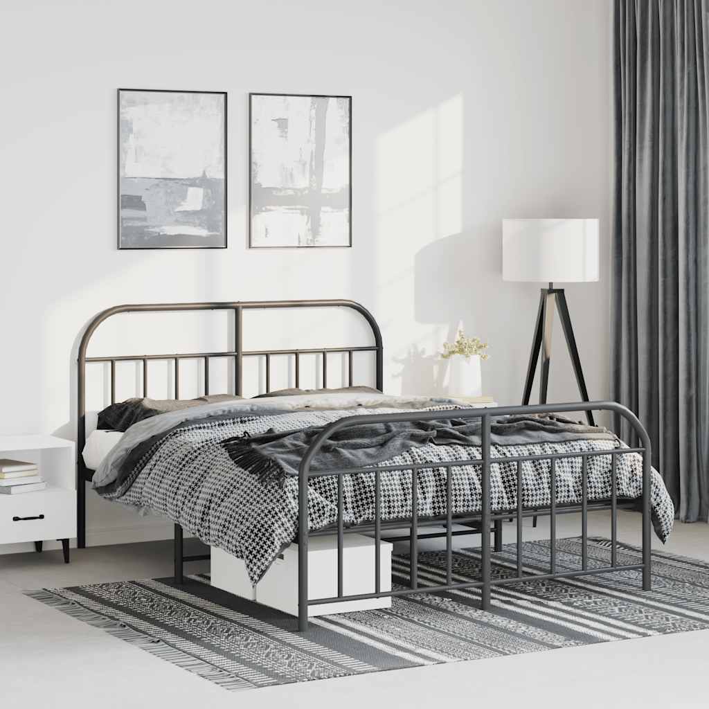 Bed frame with head and footboard metal black 135x190 cm