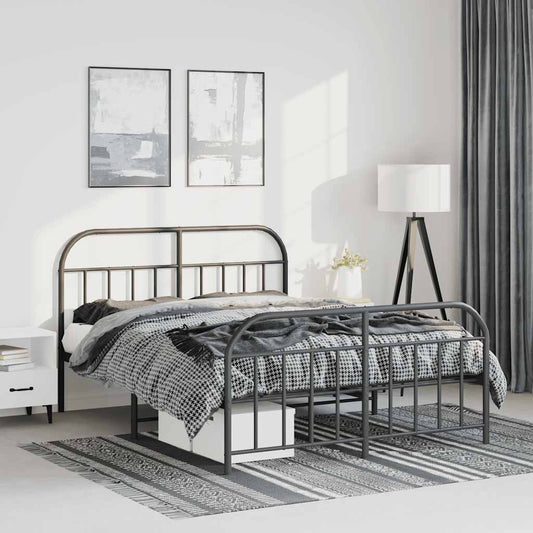 Bed frame with head and footboard metal black 135x190 cm
